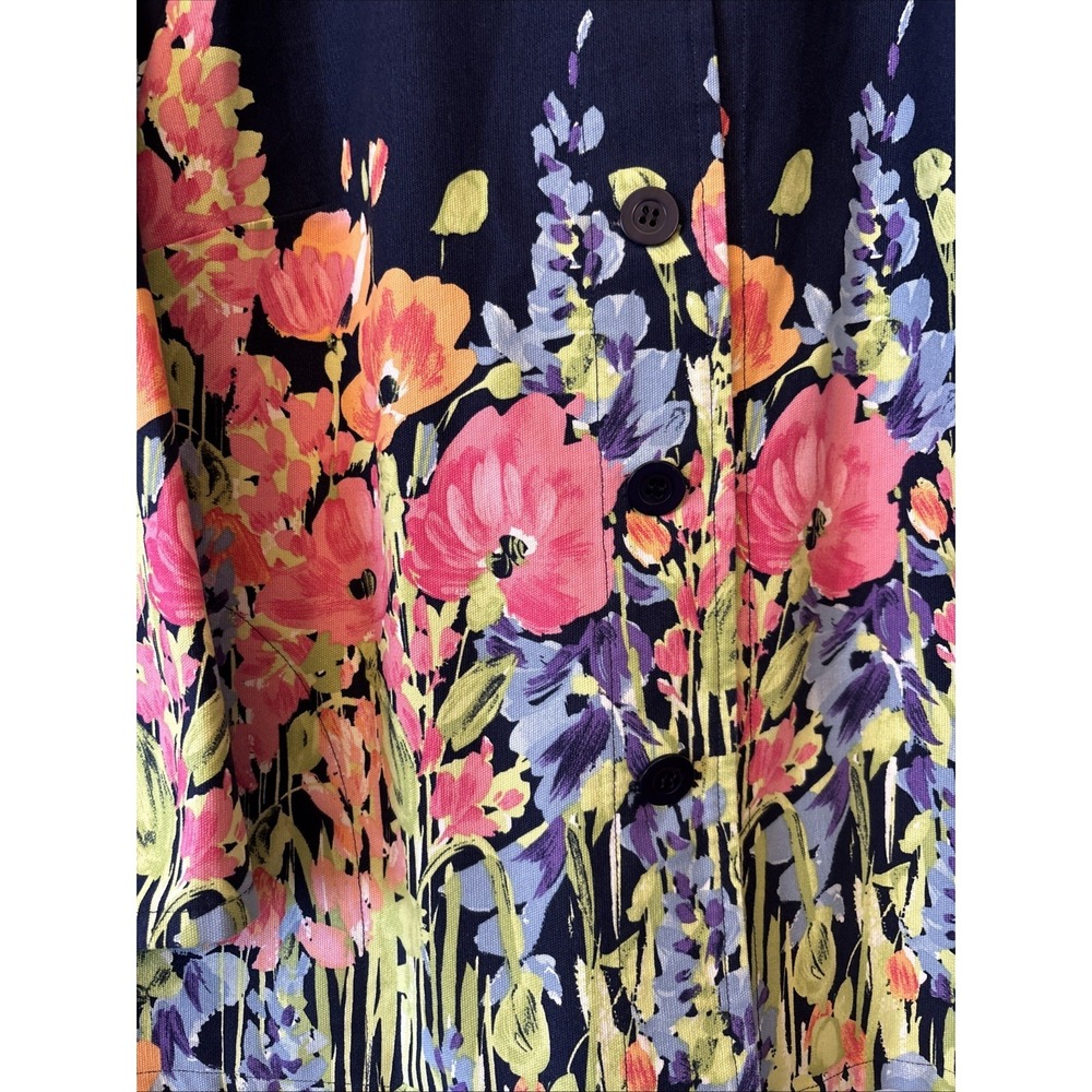 The Tog Shop Women's Floral Denim Jacket  Blue Button Up Cotton Blend Size P/L - Picture 3 of 6